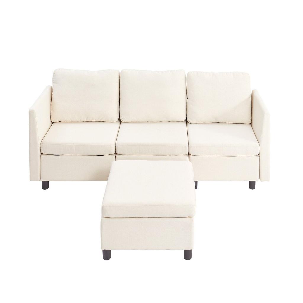 Modular Sectional Sofa, 3-Seater Modular Sofa with Hidden Storage, Cloud Sectional Couch with Ottoman & High Rebound Sponge, Solid Wood Frame