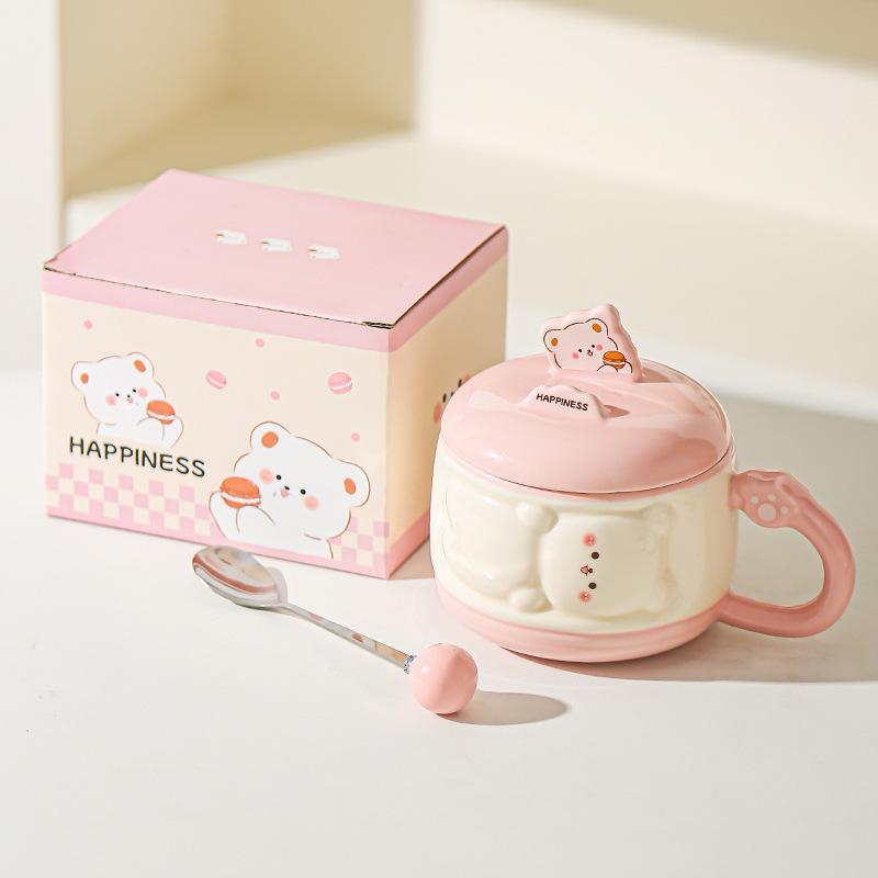 Cute Girl Cartoon Chubby Ceramic Mug with Lid Mobile Phone Stand Cup Birthday Gift Water Cup Souvenir