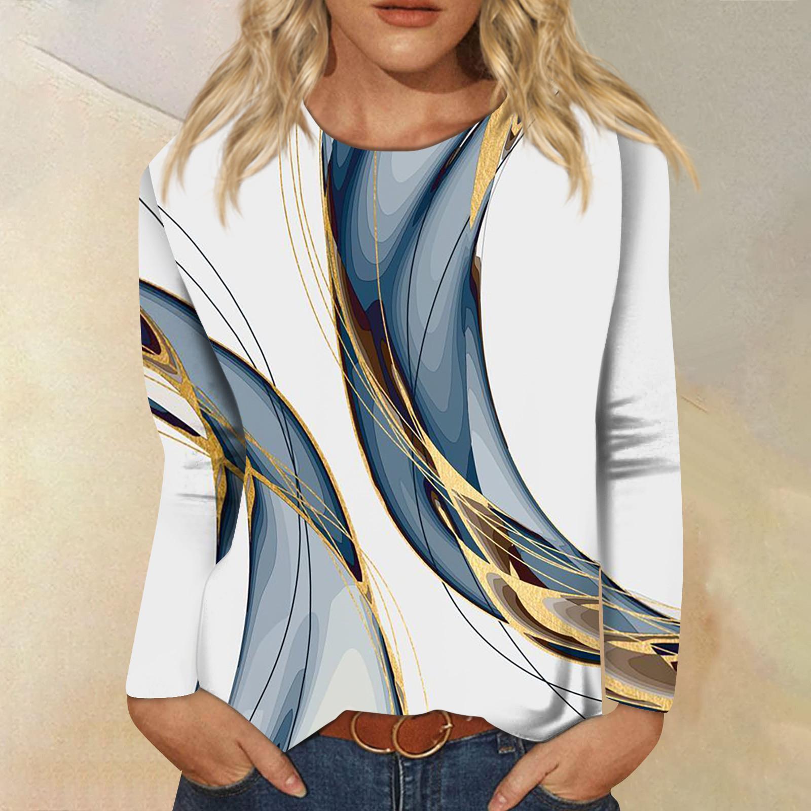 

Женская мода, повседневная блузка с длинным рукавом и круглым вырезом, пуловер с принтом L