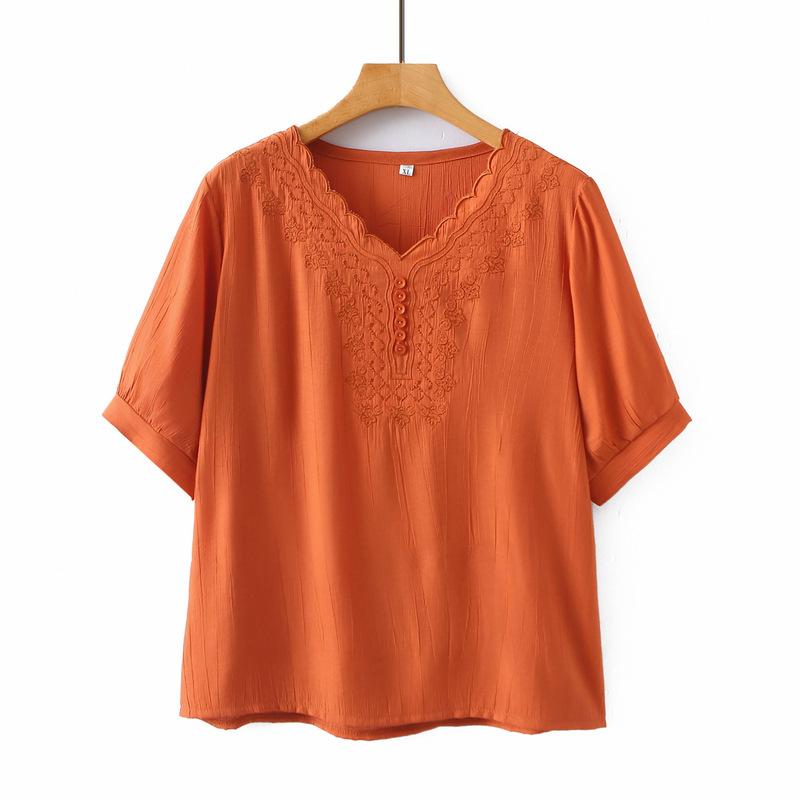 Summer Casual Short-sleeved T-shirt Suit for Women, Loose Large Size Thin V-neck Top Shirt Two-piece Set