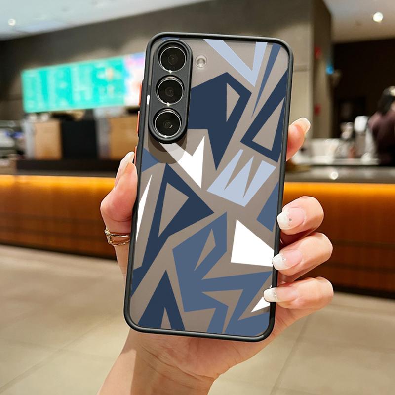 Geometric Patterned Matte Phone Case For Samsung S25 S24 Fe S22 Plus Ultra S23 S21 A56 A36 A55 A16 A54 A35 A52 A25 A15 A14 5g A32 Hybrid Case Cover