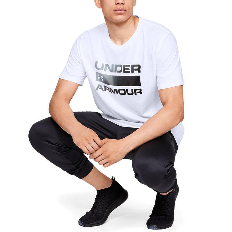Under Armour Letter Logo Print Round Neck Sports Short Sleeve T-Shirt Men Tops White 1329582-100