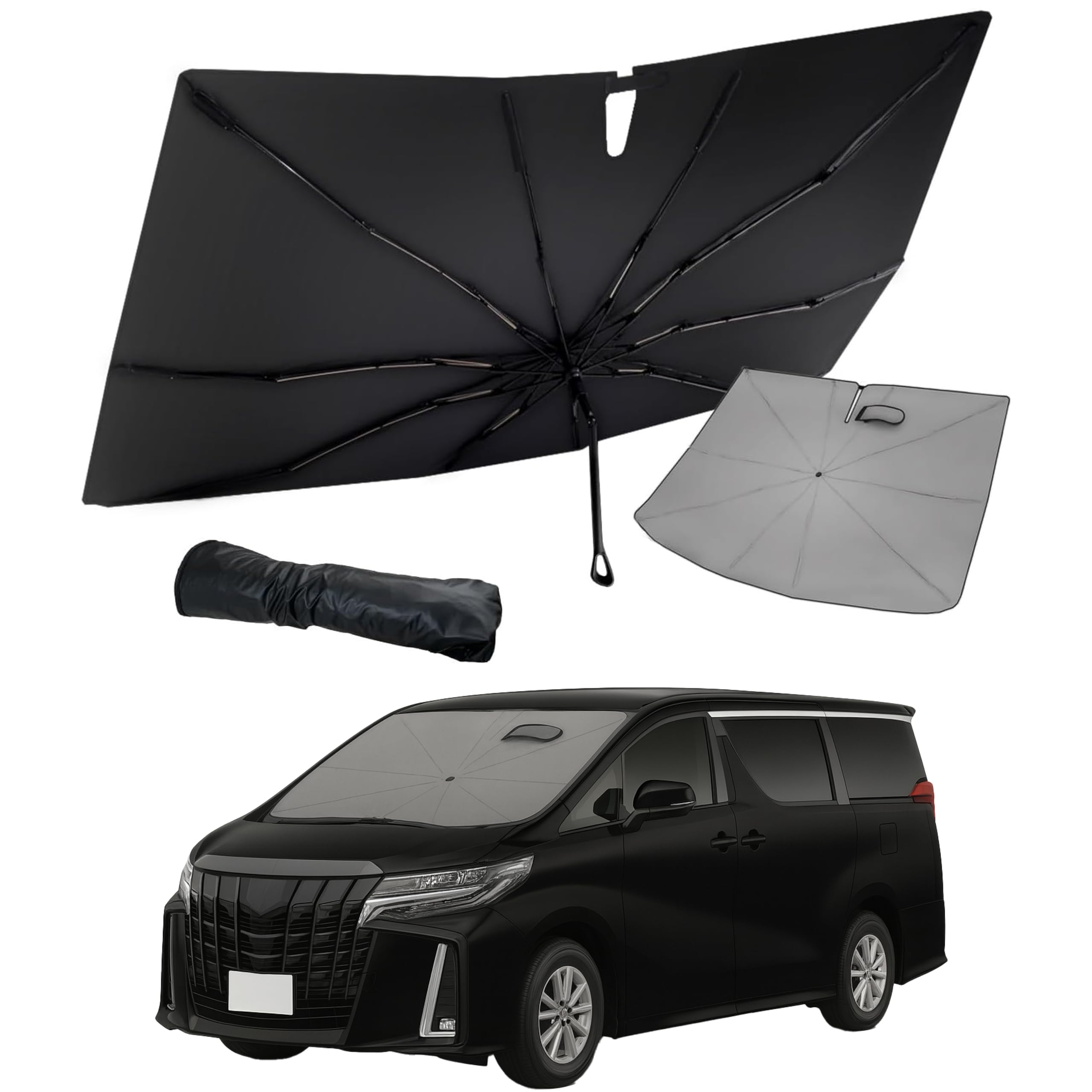 

Latest SunYard Car Sunshade for Toyota Alphard and Vellfire Silicone Sun Easy Storage Bag Compact Design [2025 Model] (30 Series) (30 Series), Grip, чёрный
