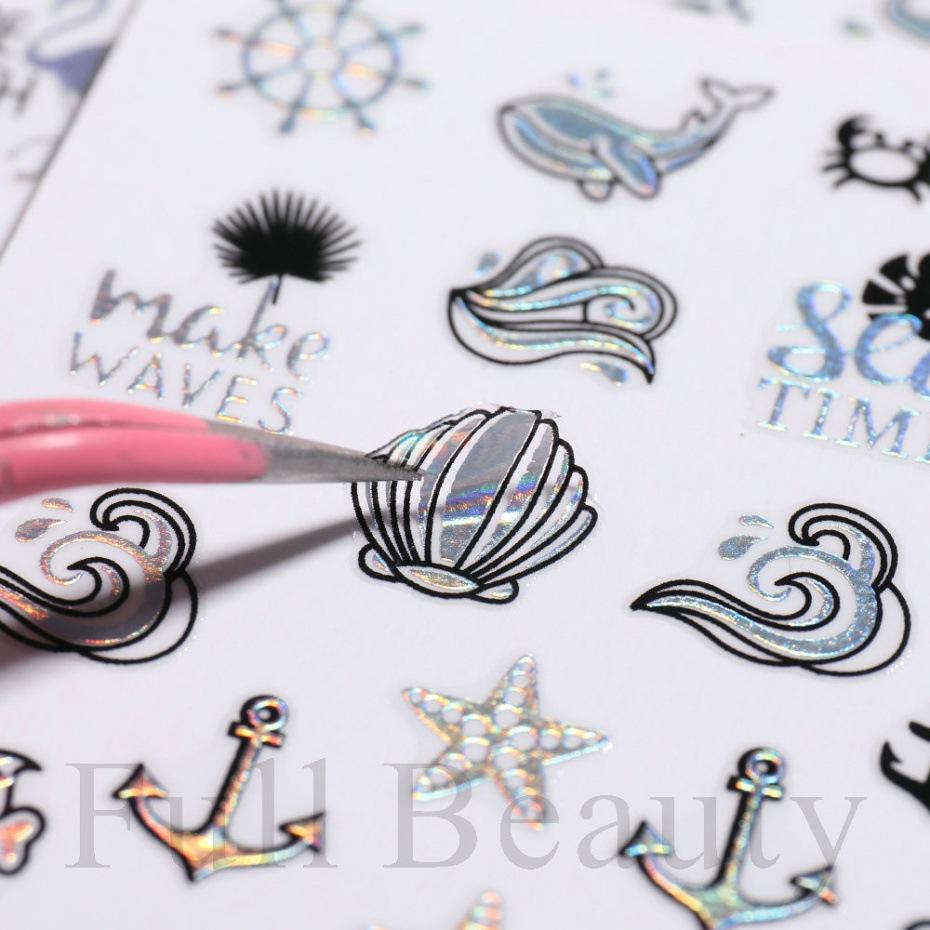 Water Transfer Nail Art Laser Ice Cream Summer 3D Sticker Ocean Manicure Decal Fashion