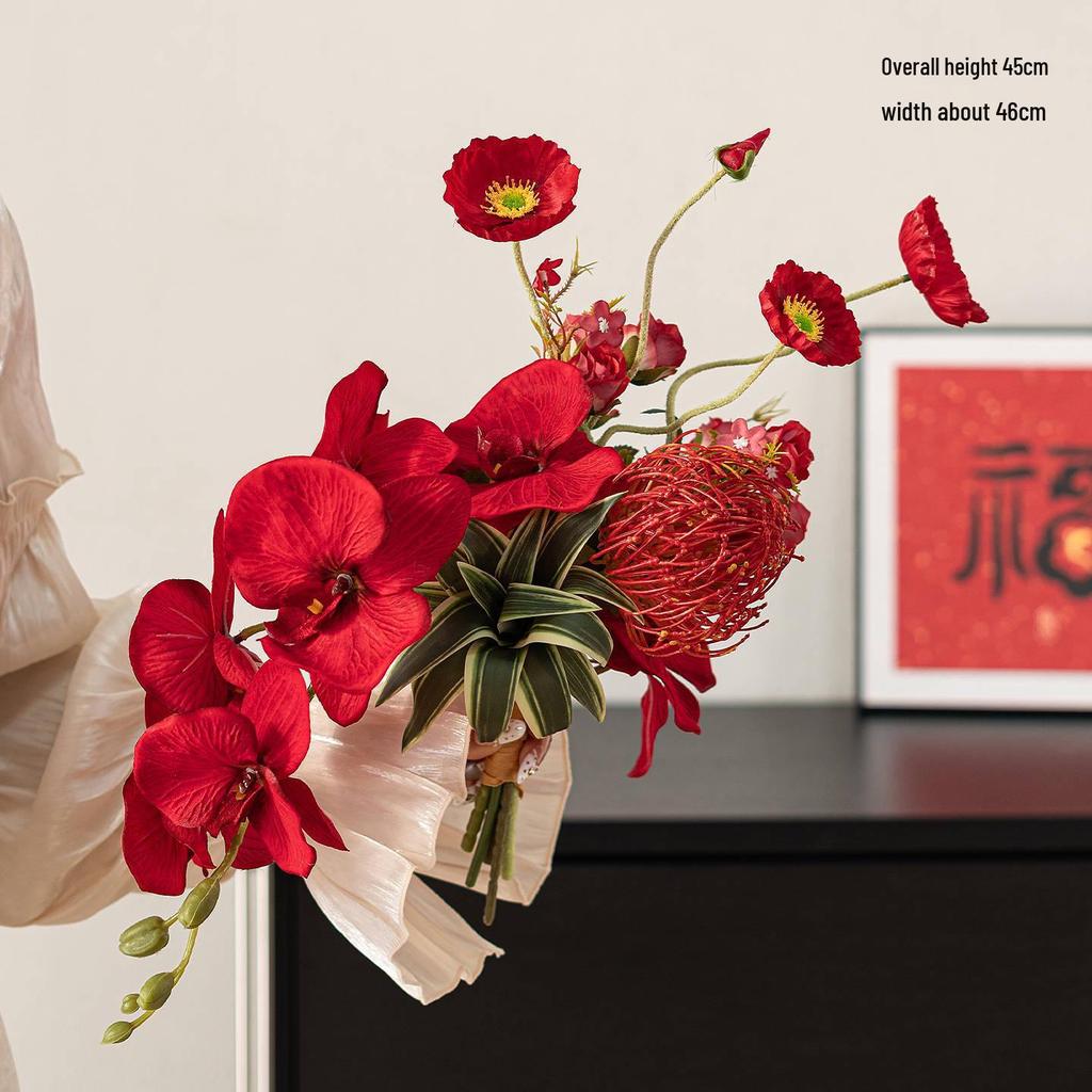 Spring Festival Red Fruit Faux Flower Arrangement for New Year, Wedding, Living Room, or Dining Table Décor