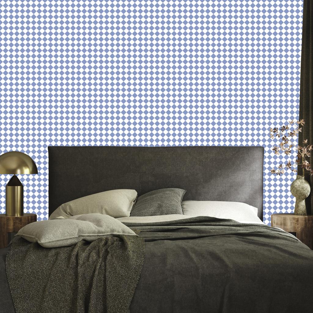 Geometric rhombus wallpaper in blue, white and light gray 50x1000