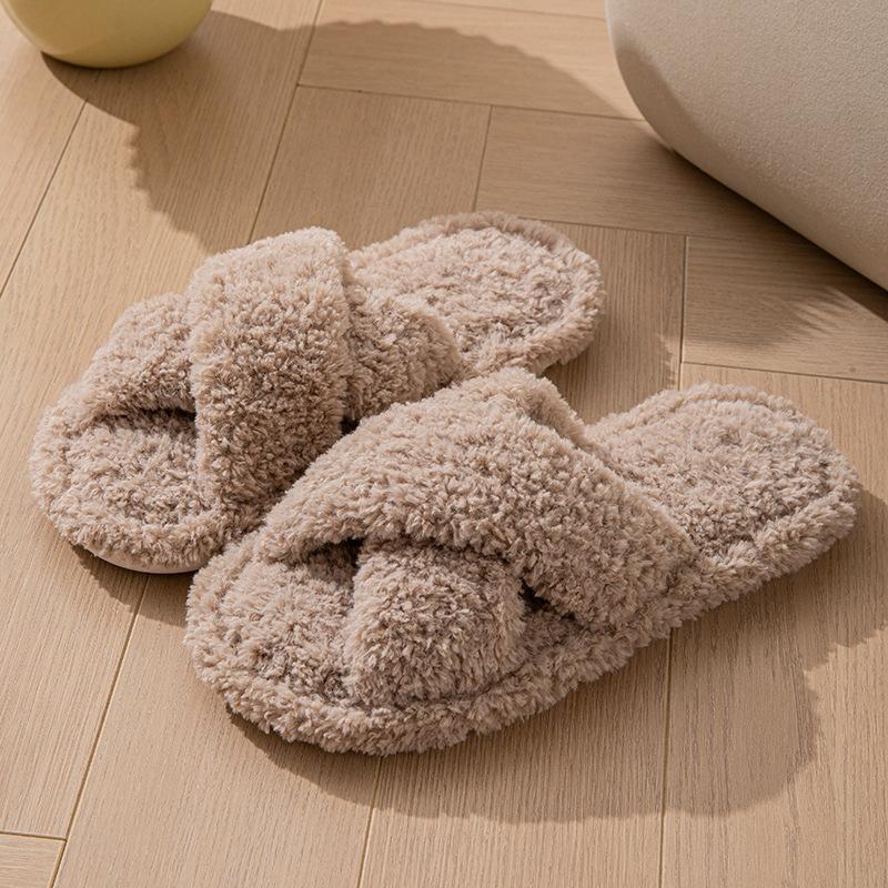 Fashion Crestar Open Toe Fluffy Slippers For Women Winter Indoor Comfortable Fur House Slides Lady Fashion Fuzzy Casual Flat Slippers