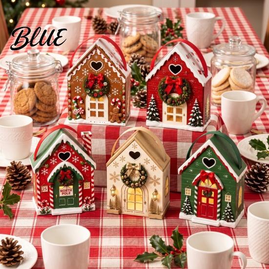 Christmas Eve Gift Containers Wonderland Cottage Box, House Shaped Paper Treat Boxes, Holiday Party Favor Bags Snack Holder with Handle for