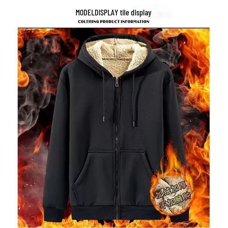 Men's Plus Size Winter Hooded Lambswool Coat - Warm, Comfortable, Thick Cardigan Sweatshirt