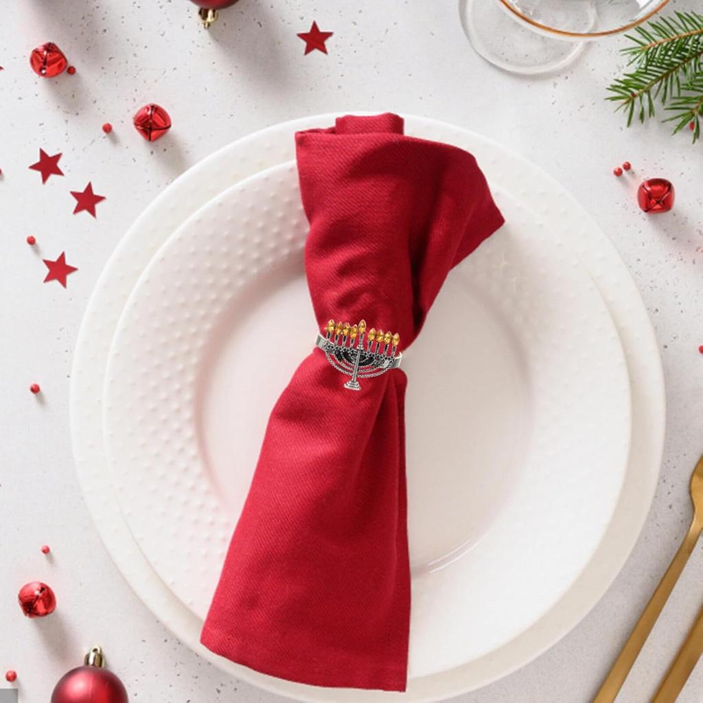 Amosfun 4pcs Menorah Napkin Rings Alloy Napkin Holders for Hanukkah Table Decorations Elegant Buckles for Holiday Dinners Parties and Special