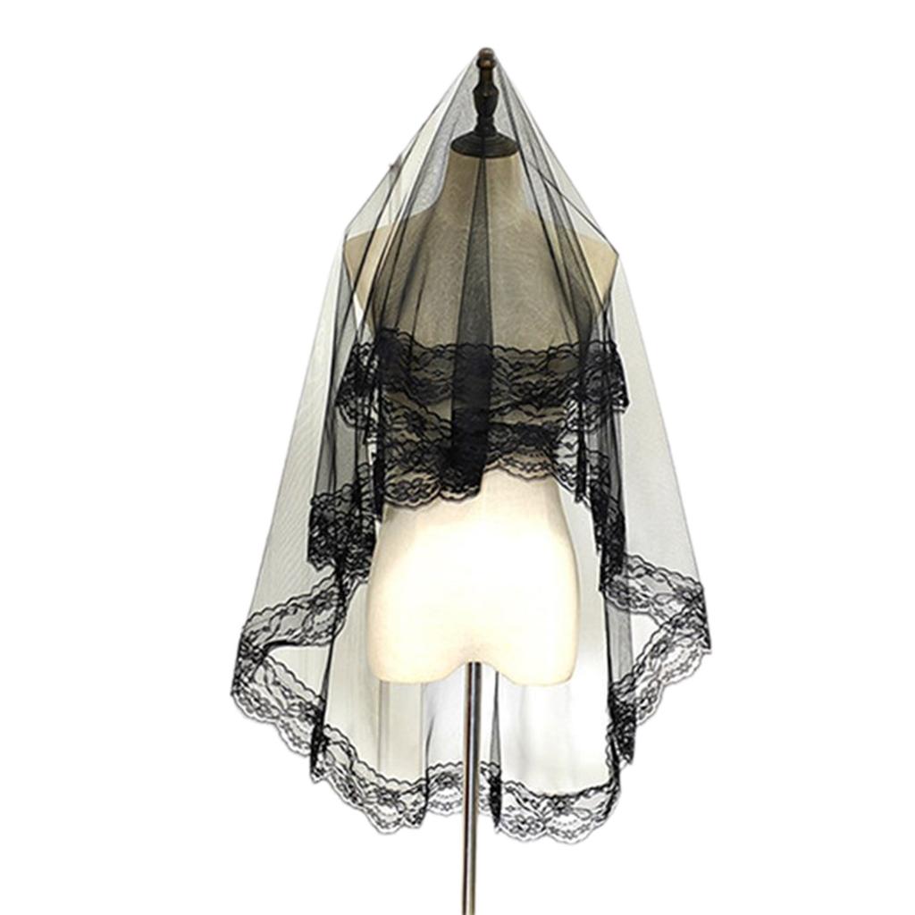 Brautschleier, Junggesellinnenabschied, Partydekoration, Brautgeschenk, Brautparty, Hochzeit, schwarz, doppellagig, florale Spitze