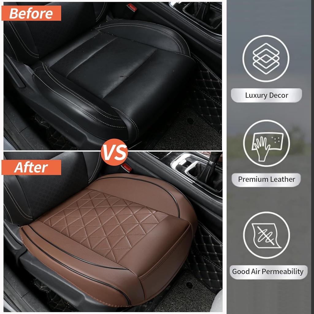 Leather Front Car Seat Cover - Bottom Car Seat Covers Fully Wrapped, Non-Slip, Luxury Appearance And Comfort, Fits Most Vehicles, 1 Pack, Brown