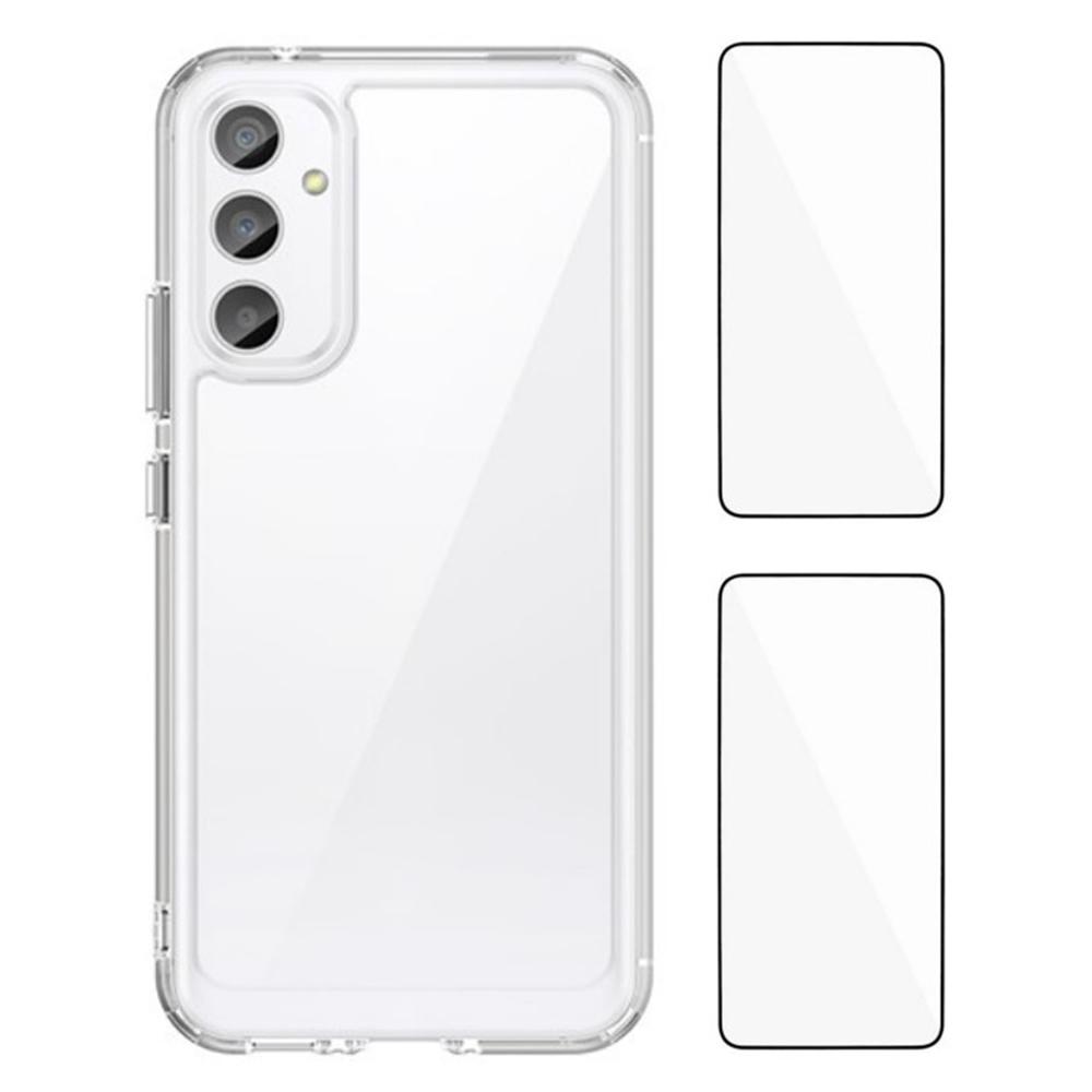 

WANLONFENG MF2 Series For Samsung Galaxy A34 5G Case TPU Acrylic Clear Phone Cover with 2Pcs Tempered Glass Film Type A