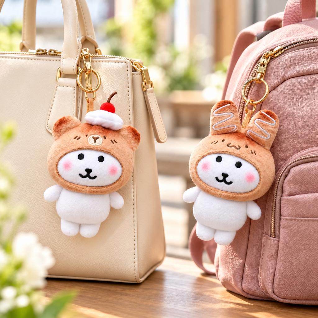 Cute Bear Plush Keychain with Hat, Soft Plush Doll Figure Pendant for Bag and Keys