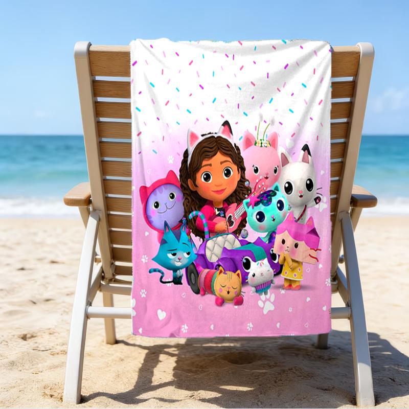 proof beach towel with a Gabby's Dollhouse2 pattern - soft,absorbent,quick-drying,machine washable - perfect for swimming,camping,bathing