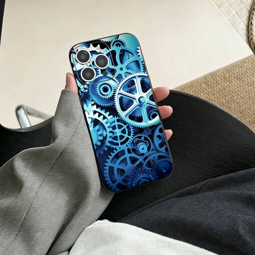S-Steampunk Gear Mechanical COOL Phone Case For iPhone 17, 16,15,14,13,12,11 Plus,Pro Max, Others Soft Black Cover