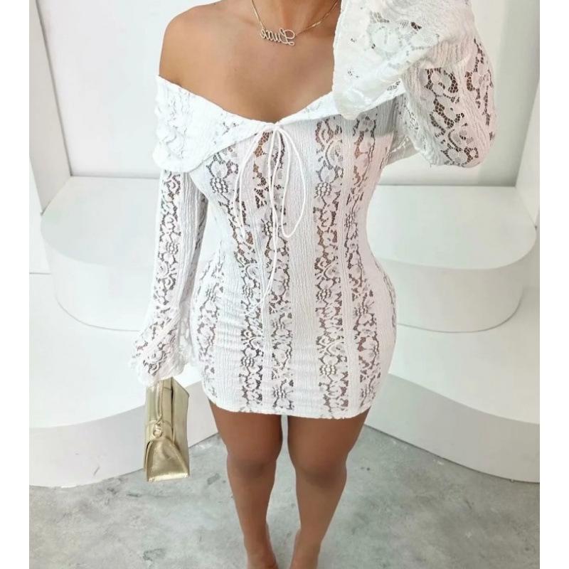 Elegant One-Shoulder Lace Bandeau Dress for Women