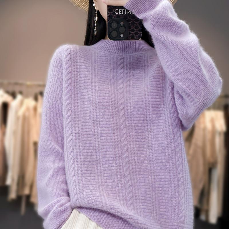Semi-turtleneck twist sweater women's autumn and winter new solid color inner fashion bottoming shirt loose thickened pullover knitted sweater