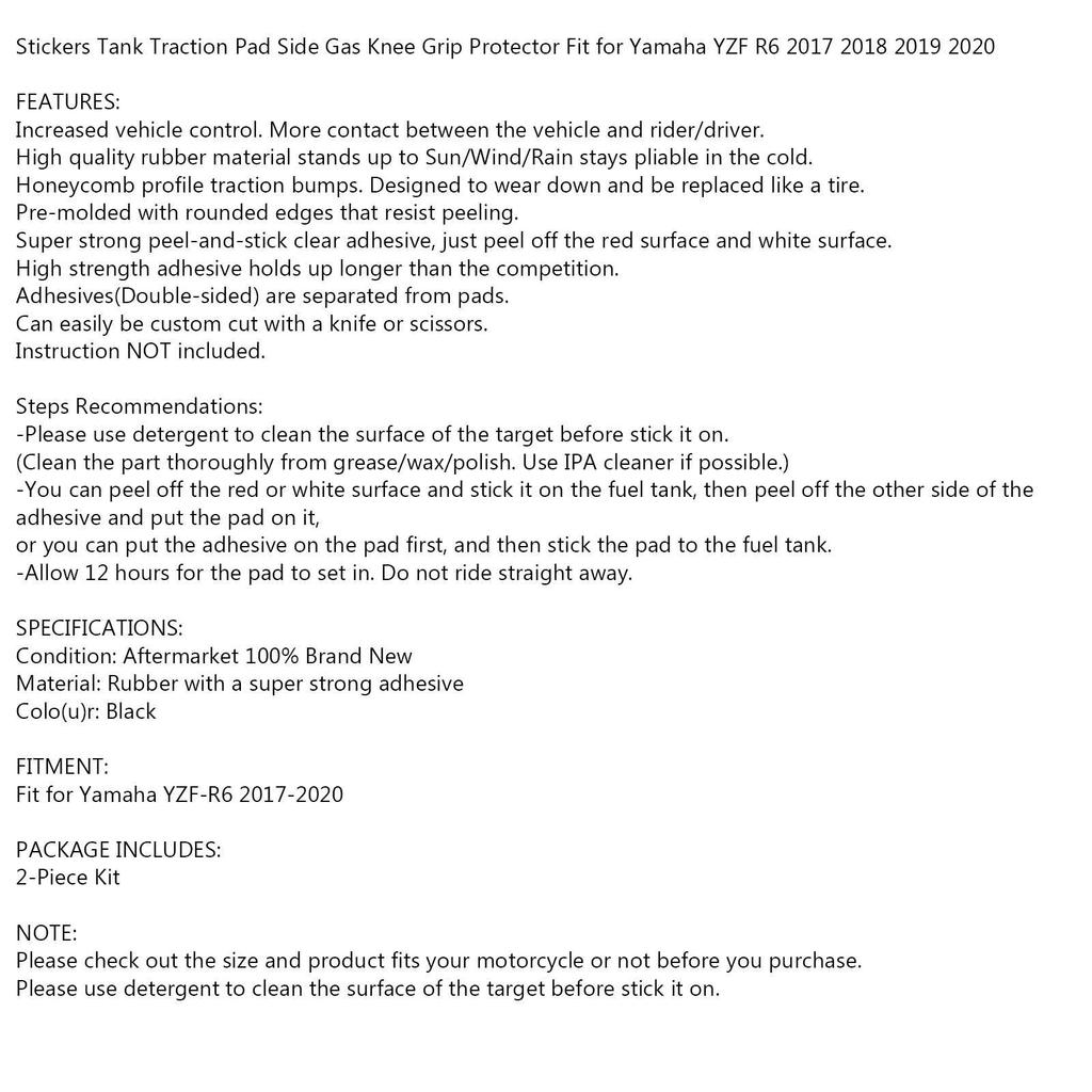 2x Side Tank Traction Grips Pads Fit for Yamaha YZF R6 YZF-R6 2017-2020