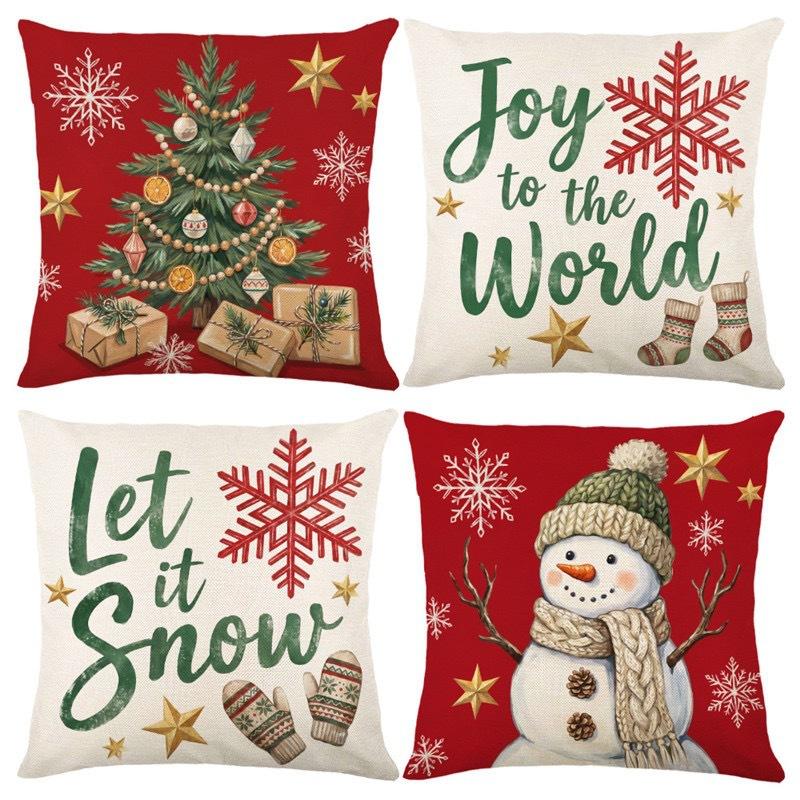 Christmas Theme Short Plush Pillow Cover Set Holiday Print Cushion Case for Living Room Sofa Home Decor 45x45cm