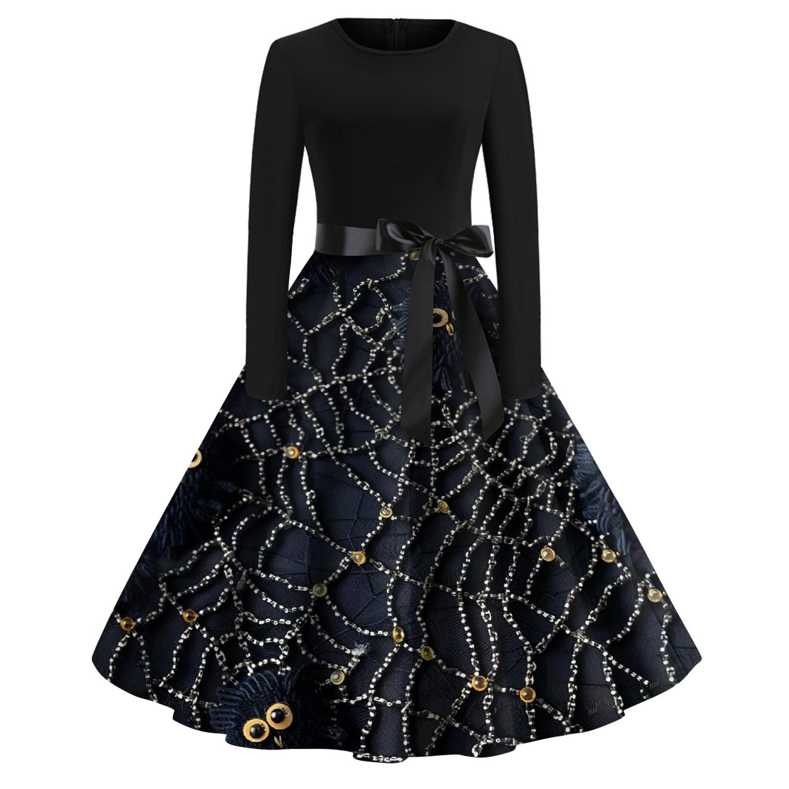 

Женское модное платье с V-образным вырезом, повседневное, приталенное, с принтом на Хэллоуин, с длинным рукавом S чёрный