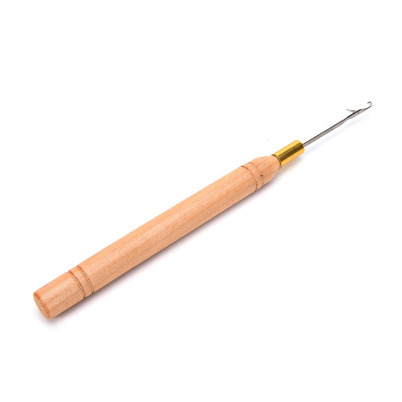 Wood Handle Feather Hair Extension Kit Thread Hook Needle Pulling Tool Salon Diy