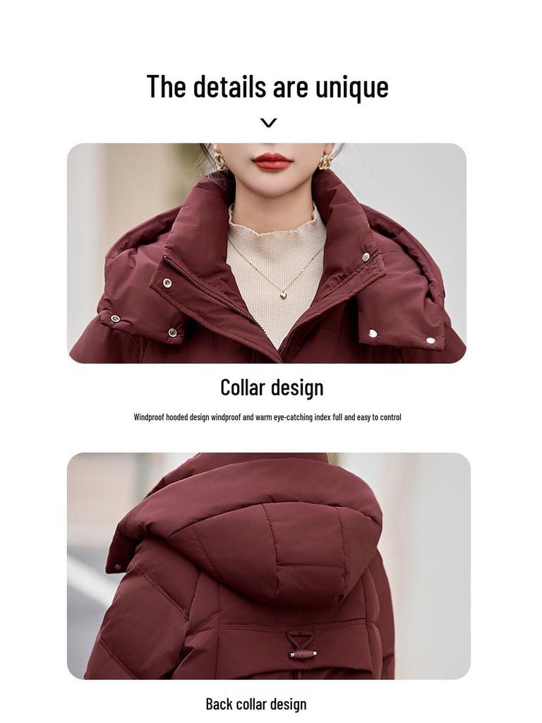 Women's Mid-Length Red Down Jacket, Winter 2024 Style, Loose Fit, Casual Thick Ankara Coat