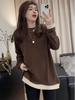 2026 Spring/Fall Faux Two-Piece Long Sleeve Women's Thick Mid-Length Loose T-shirt
