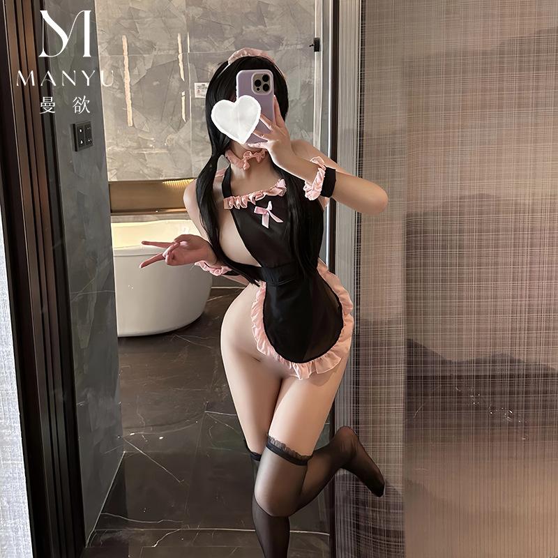Fun two-dimensional perspective sexy one-piece strap ruffle edge maid cute little maid