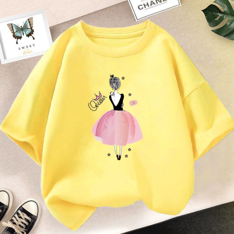 Camiseta de manga curta para meninas de 2 a 14 anos verão crianças camisetas soltas de algodão harajuku kawaii donut tops