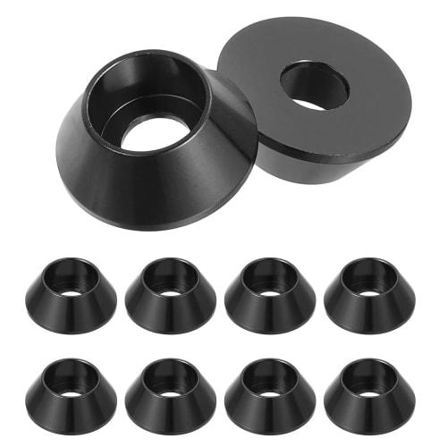 Stoooduo Aluminum Alloy Washers, M6, Pack of 10, Aluminum Cup Head Gaskets, Decorative Column Head Tapered Gaskets (Black)