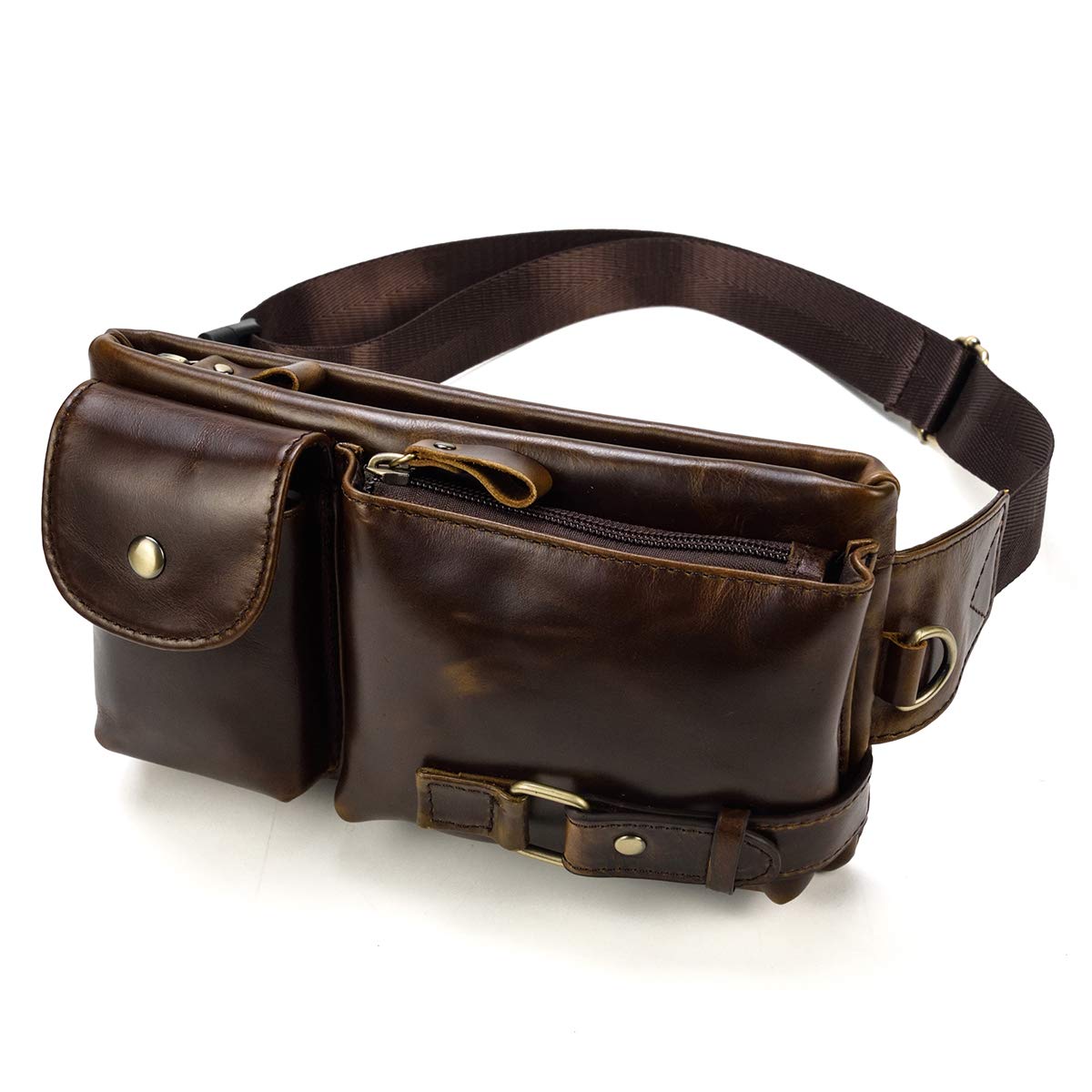 

Luufan Genuine Leather Waist Bag for Body Cowhide Crossbody Shoulder Leather Large Capacity Waist Smartphone Lightweight Bicycle Bag Men, 2-Way Bag, кавовий