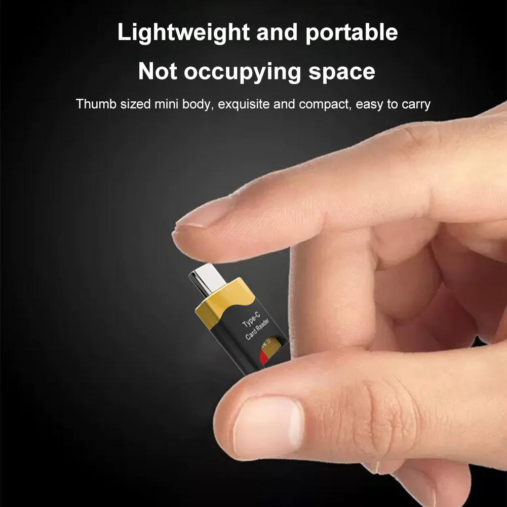 Type-C Card Reader Aluminum Alloy Mini Phone TF Card Reader Hidden Card Slot Plug and Play Flash Drive for Huawei iPad Macbook