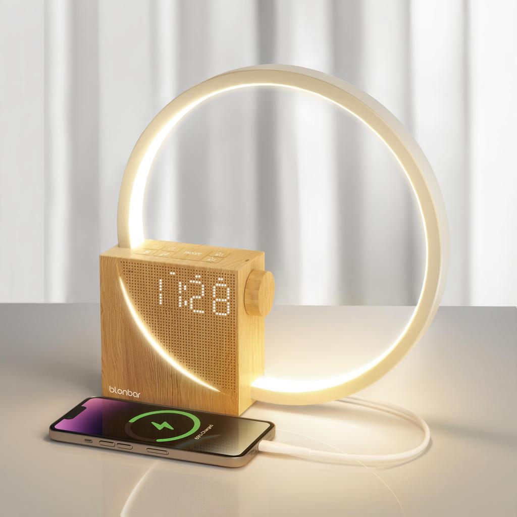 Blonbar Ambient Lighting, Bedside Lamp, USB Charging, Nursing Light, Table Lamp, 4-Level Dimming, 10 White Noise Night Lights, Double Alarm Set,