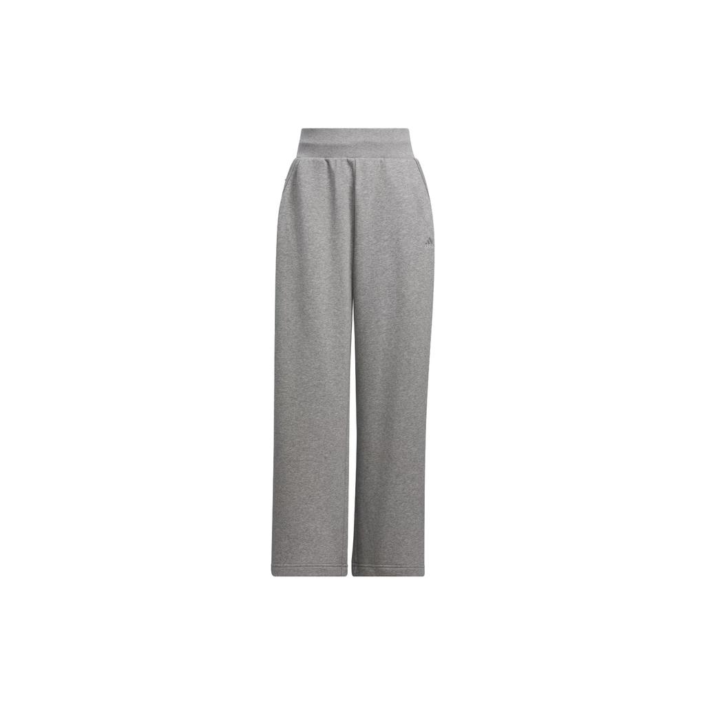Adidas All Season Fleece Wide Pants With Embroidered Letter Details Women Bottoms Medium-Heather-Grey IZ4562
