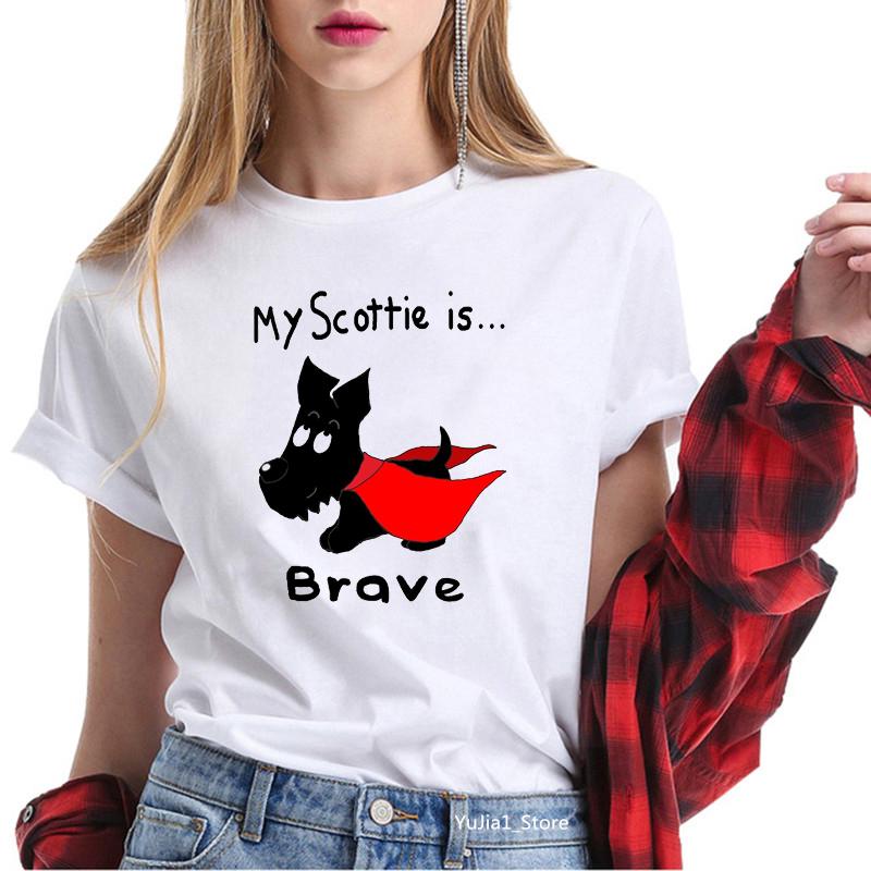Cute Cartoon T-shirts for Women Harajuku Kawaii Scottish Terrier Animal Print Tee Shirt Femme Summer Cute Tops Dog Lover T Shirt