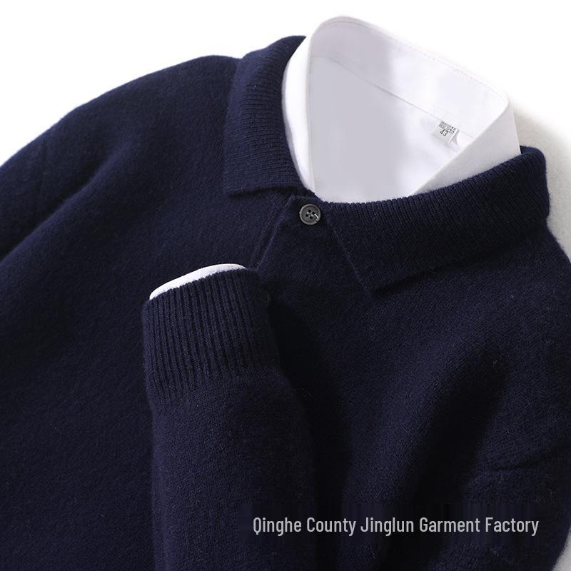 Men's 100% Pure Wool Polo Neck Sweater - Business Casual Autumn/Winter Knitwear