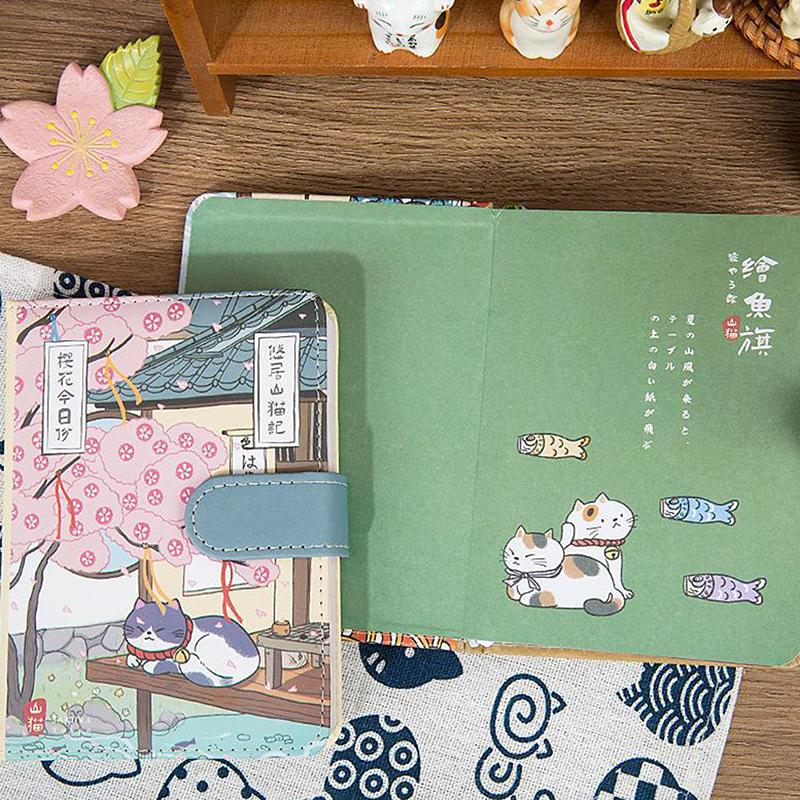 Kawaii Cartoon Cat Pu Magnetic Buckle Notebook Diary Agenda Planner Notepad Simple Basic Handbook Cute Cat Notebook Gifts