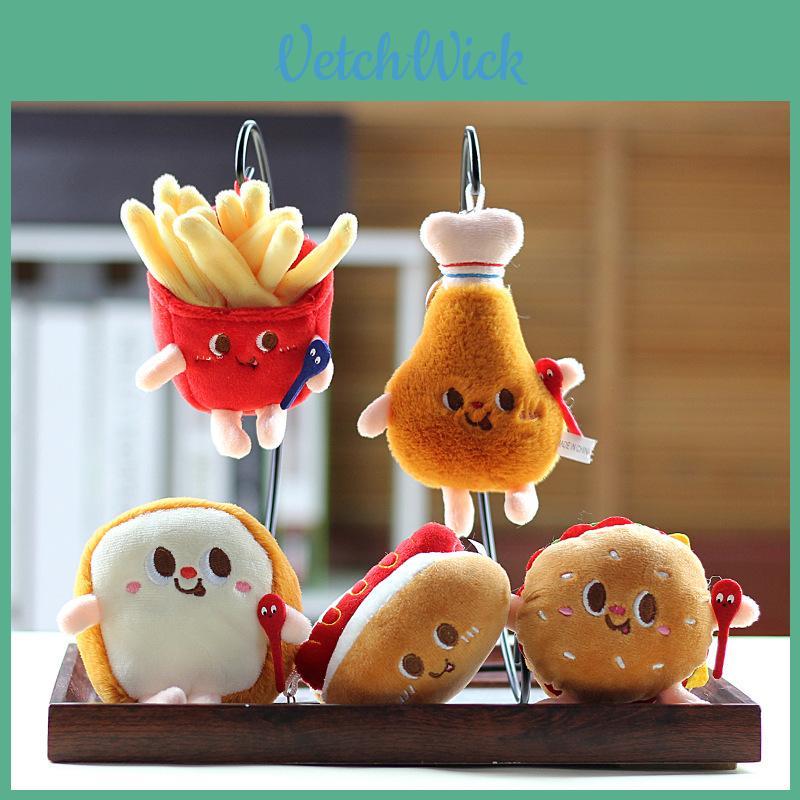 Cute Plush Pendant Hamburger Hot Dog Chicken Leg French Fries Keychain Gift For Kids And Adults