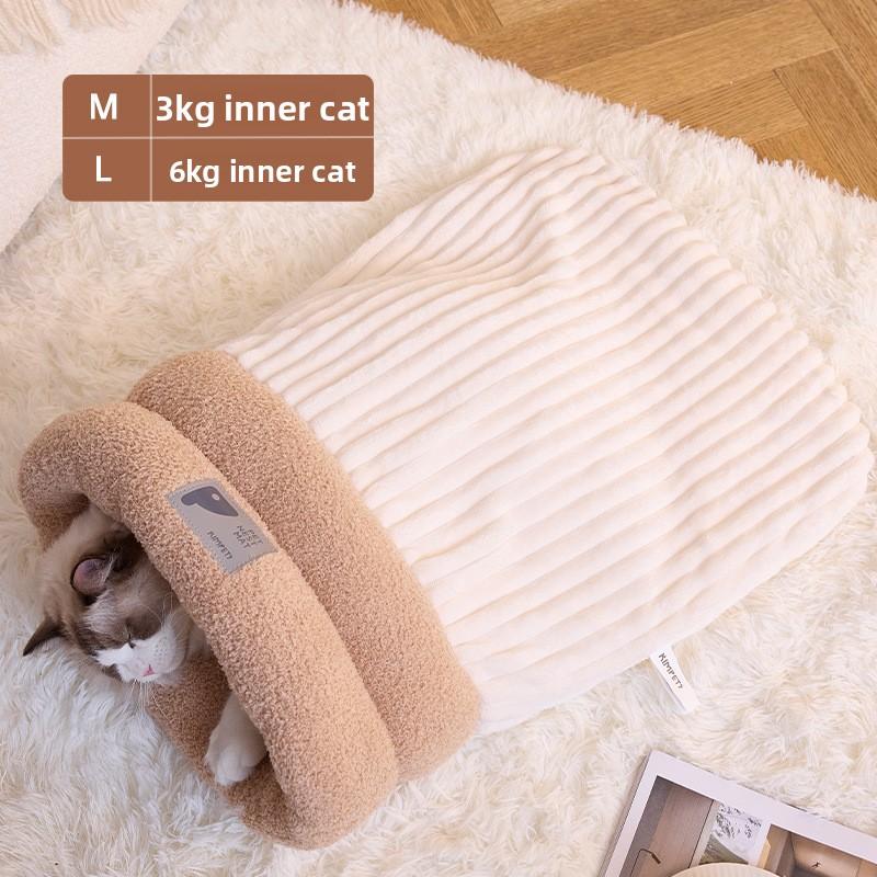 

Autumn and Winter Warmth: Cat Bed Sleeping Bag, Drill Hole Bed, Closed Cat Bed, Sense of Security, Dog Bed, Drill Bed M бежевый