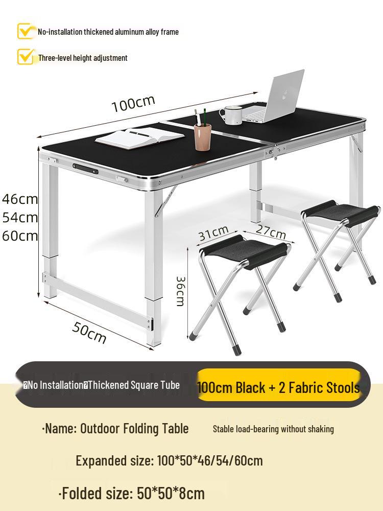 Adjustable Height Aluminum Folding Picnic Table & Chairs Set for Outdoor Camping & BBQ