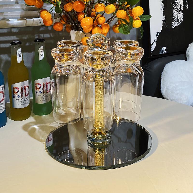 Shangqi Light Luxury Gold Foil Beer Glass Set with Rotating Crystal Holder