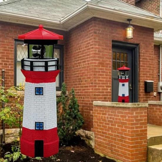 Solar Rotating Lighthouse Garden Light with Auto-On/Off Weather-Resistant & Easy Setup Romantic Night Lamp Resin Plastic Outdoor Decor for Yard Patio