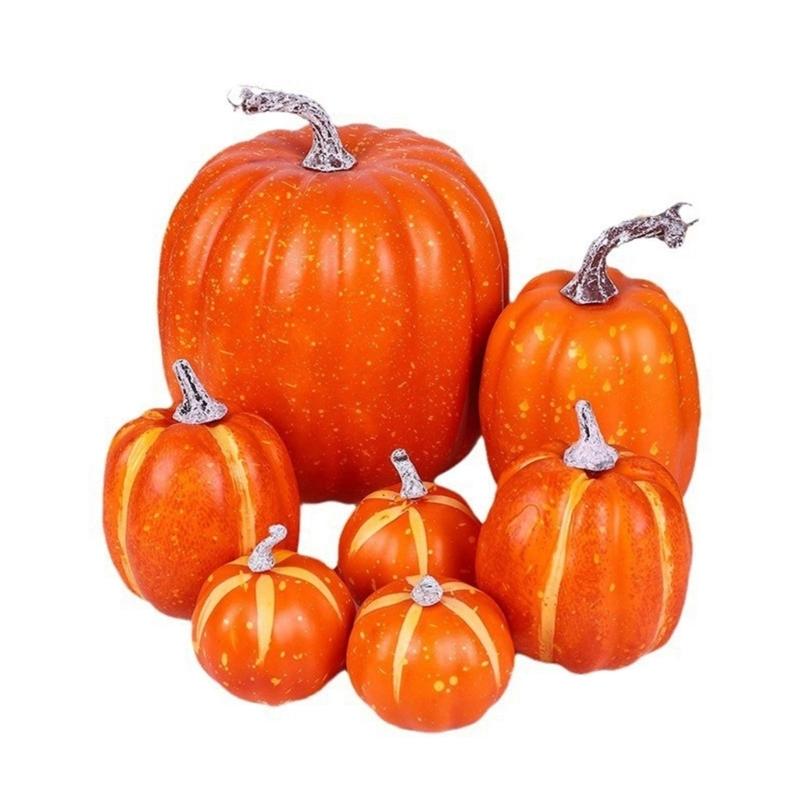 7pieces Halloween Artificial Pumpkin Thanksgiving Decorative Pumpkins Halloween Carnivals Foam Pumpkin Decors Kids Gift