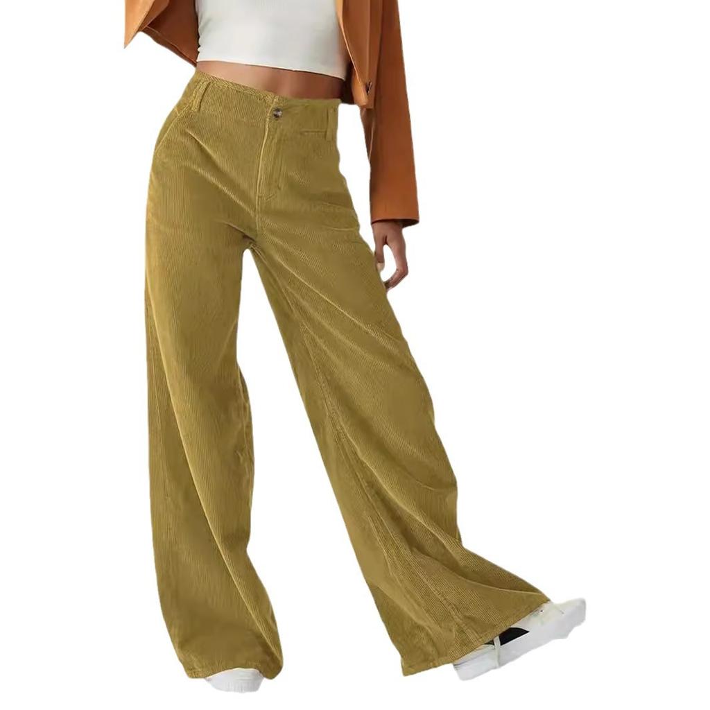 Women Autumn Winter High Waist Corduroy Straight Pants, Draped Slim‑Fit Casual Long Trousers Multi‑Color Wide Leg Bottoms For Daily Street Outfit
