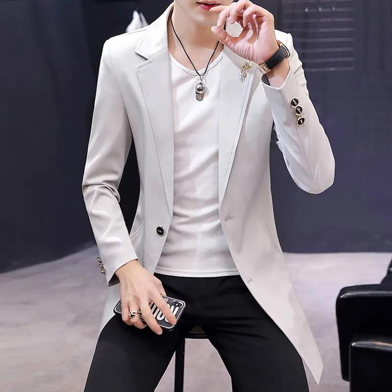 

Мужской деловой костюм с V-образным вырезом, однотонное пальто, тонкая ветровка, повседневная модная парка, длинная, весна M серый