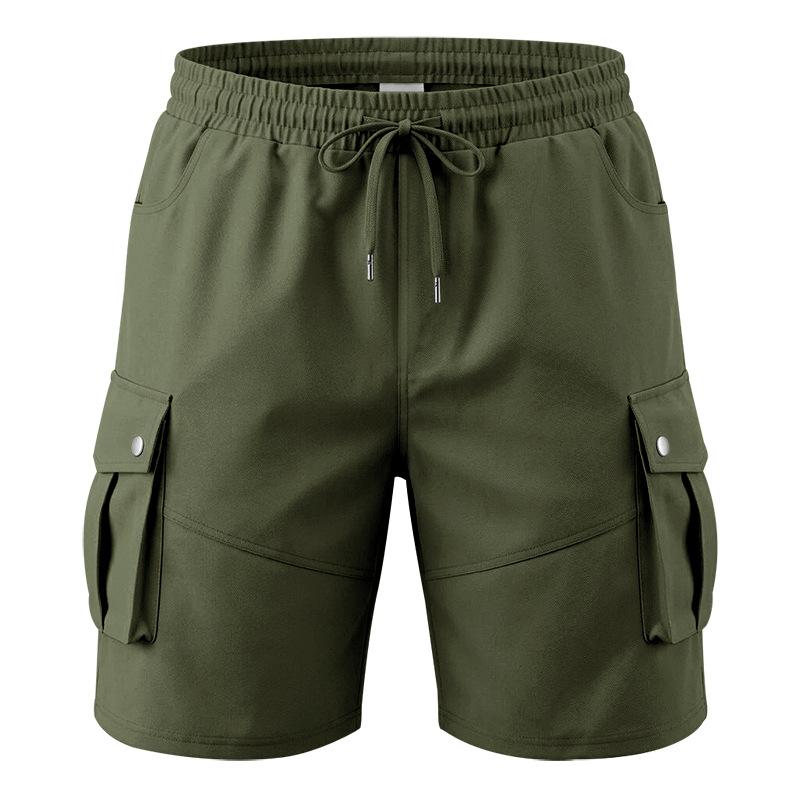 Men's Multi Pocket Cargo Shorts Elastic Waist Drawstring Loose Fit Casual Outdoor Work Shorts with Side Flap Pockets