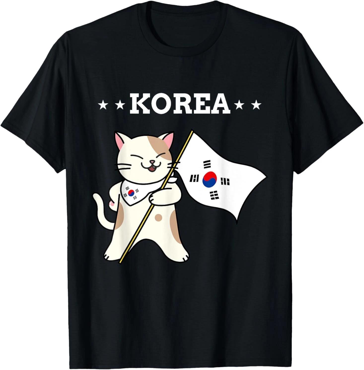 Флаг Кореи и Кот Дизайн Южной Кореи Лучший Подарок Футболка S-3XL XXXXL
