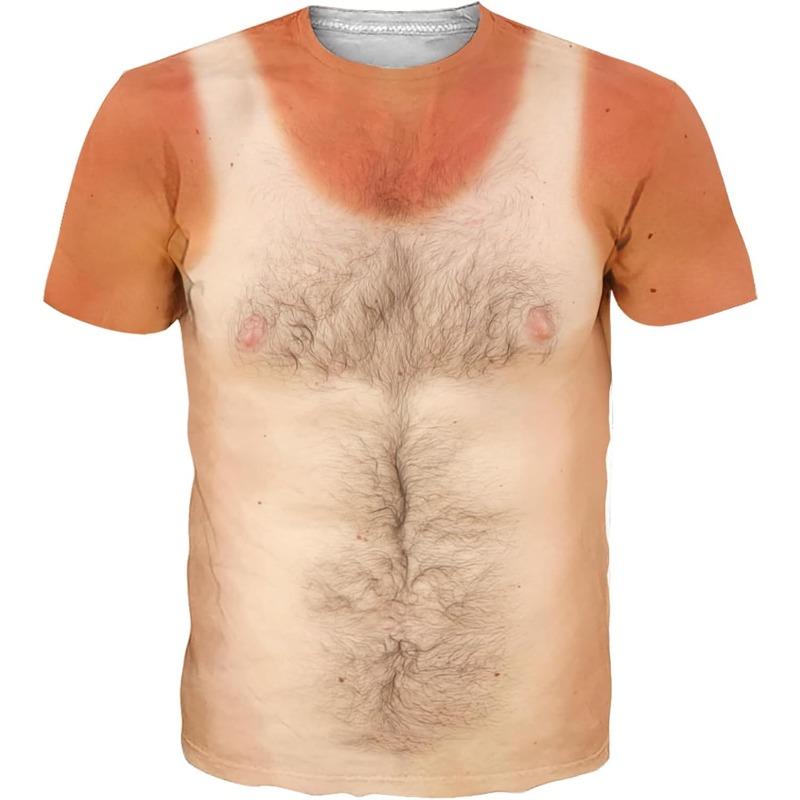 Fanient Pánská trička s chlupatou hrudí Vtipná trička s kulatým výstřihem Grafický vzor Krátký rukáv Rychleschnoucí a chladivá