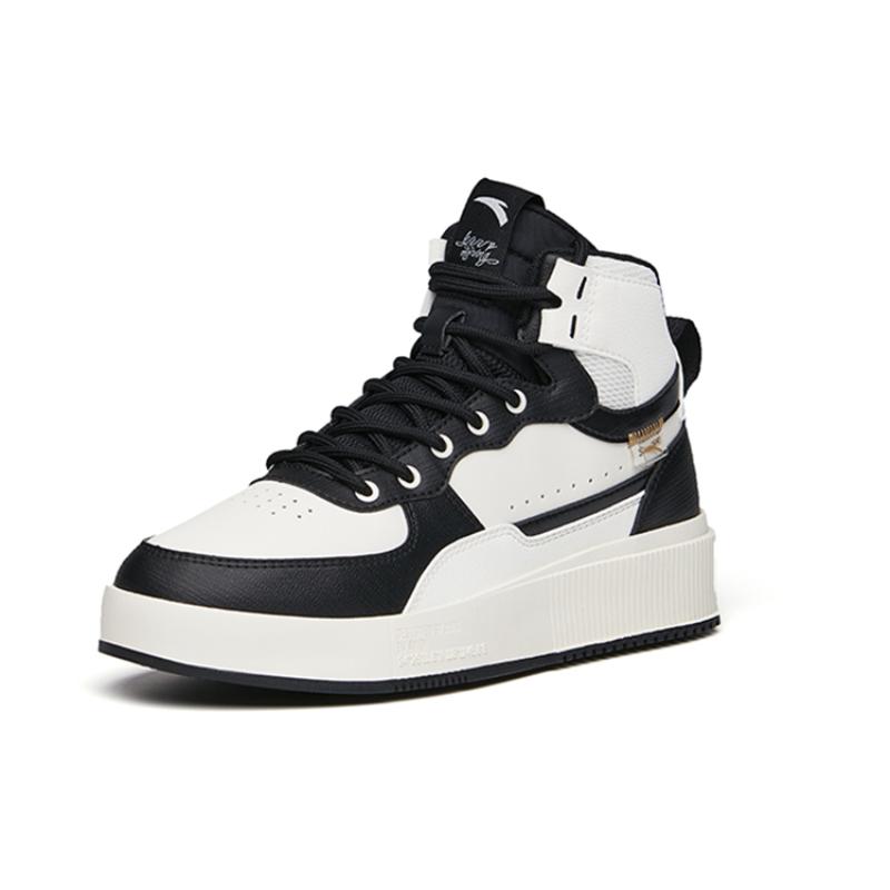 Anta Life Collection Wear-Resistant High-Top Skateboard Shoes Women's White Black Sneakers 922138011-6